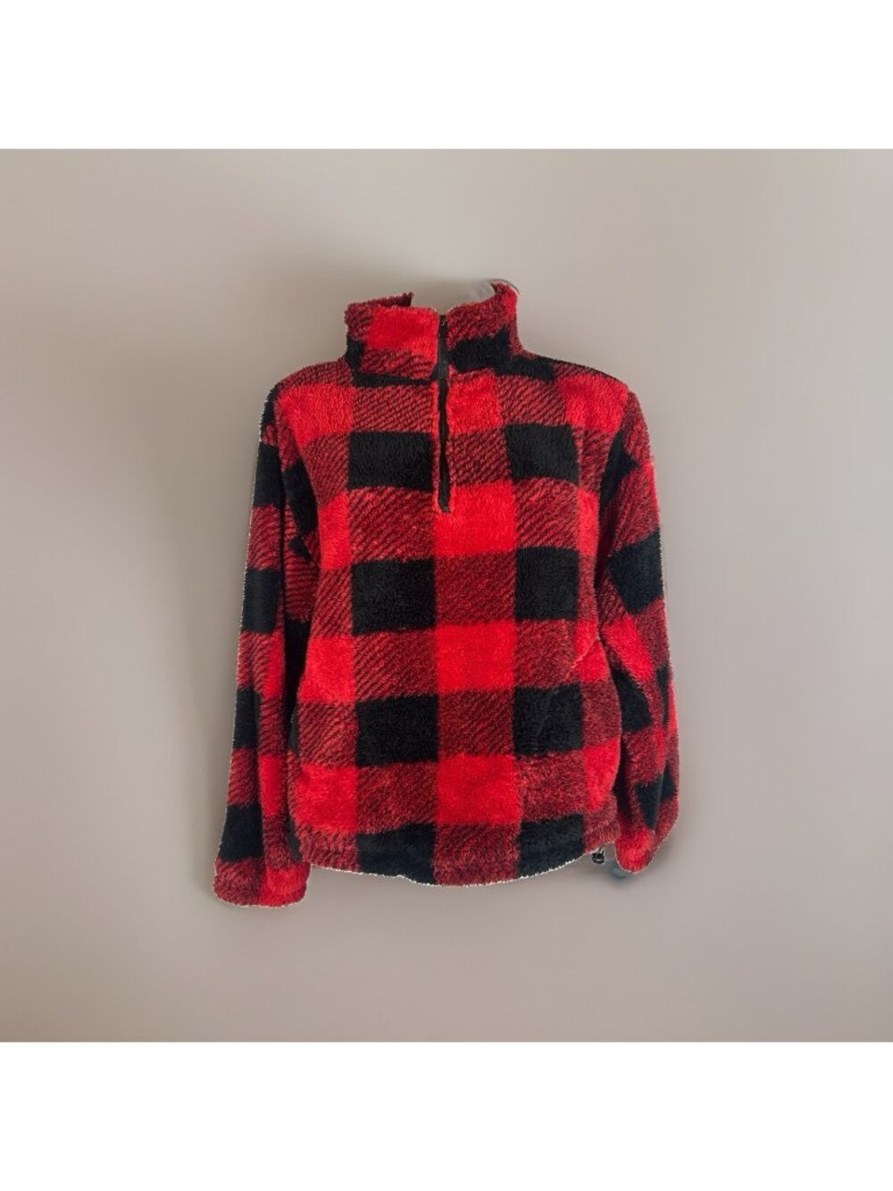 Dip Women's Red/black Buffalo Check 1/4 Zip Sherpa Jacket Size Medium W/ Pockets
